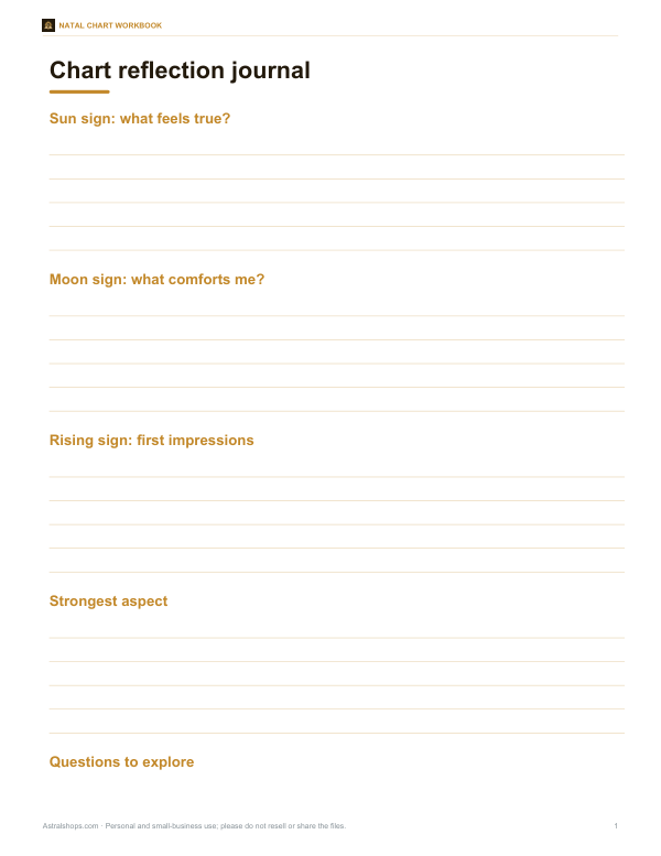 Preview of Printable Natal Chart Reflection Journal
